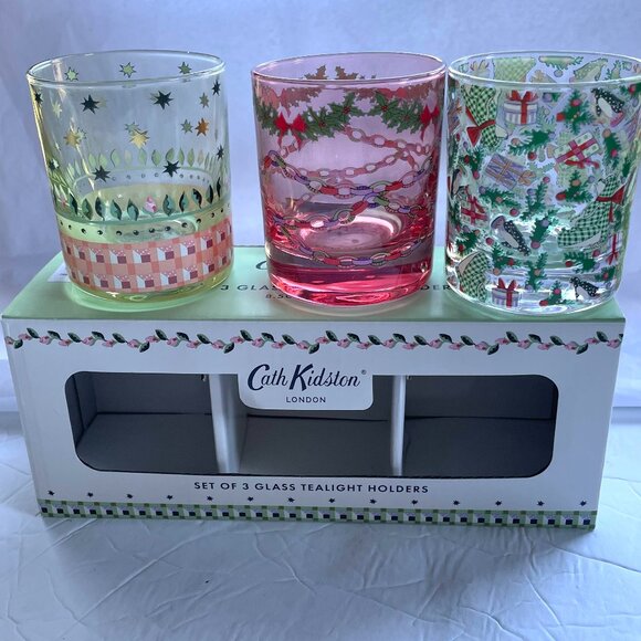 3 Piece Glass Tealight Holders Set Cath Kidston - Picture 1 of 7